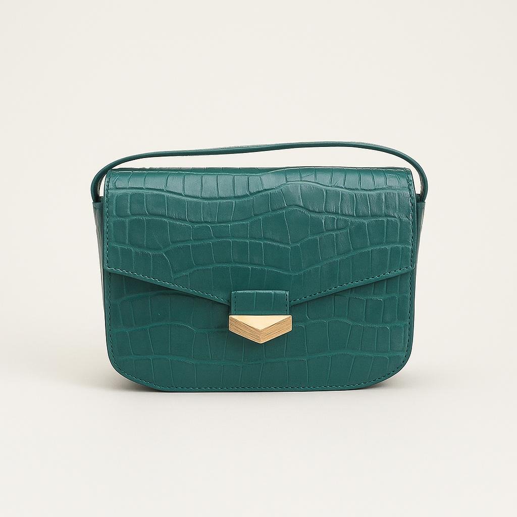 Sac à main effet croco vert, Demellier