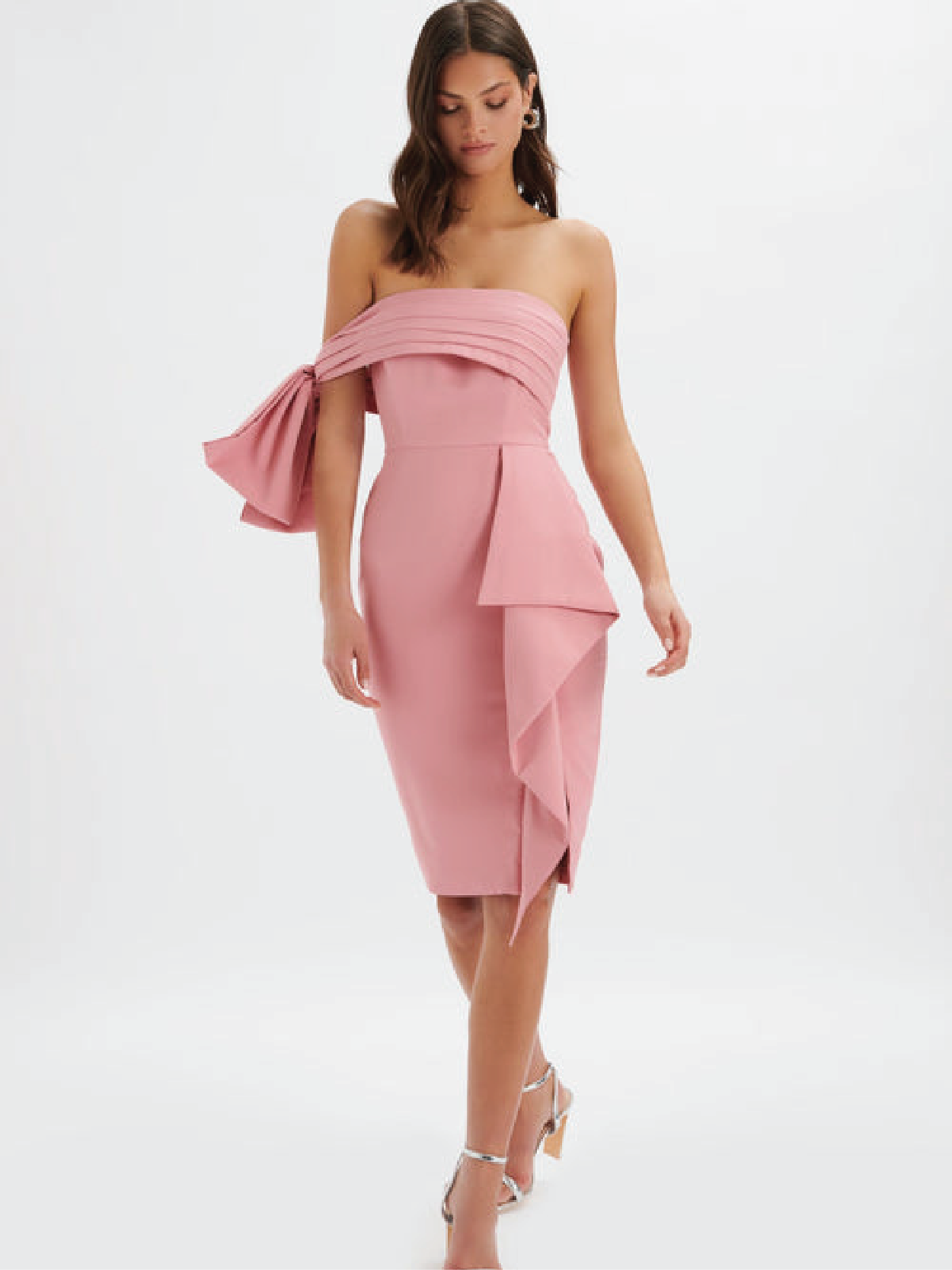 Robe à épaules nues Athéna rose poudré